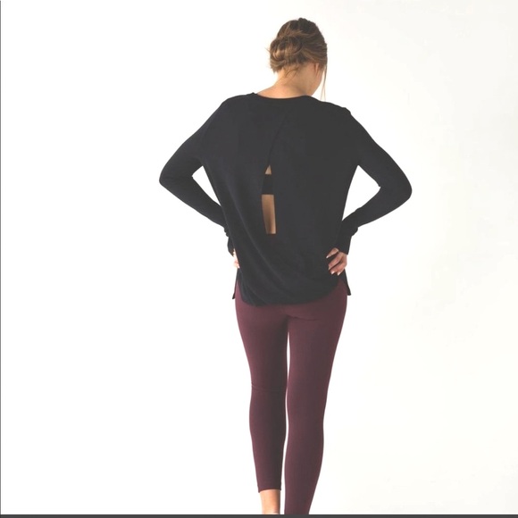 LULULEMON Bring it Backbend open back sweater S xs black slim fitted relaxed - Picture 1 of 9